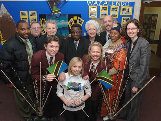 Hadija Mushi, Jacob Mbasha and Elisante Mmari, teachers from Tanzania, during their visit to St Cuthbert's in Wigan in 2007