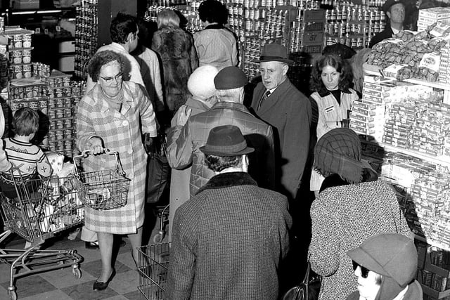 Shoppers at Whelan's supermarket in Wigan town centre 1972