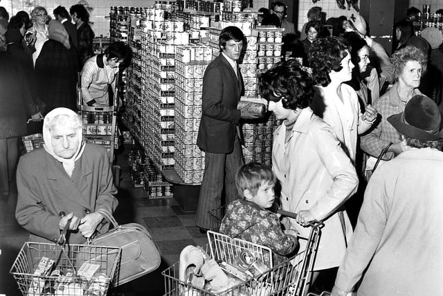 Shoppers at Whelan's supermarket in Wigan town centre 1972