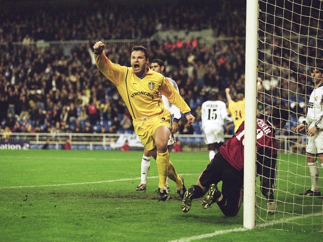 A Champions League goal to remember as Mark Viduka celebrates after scoring in the Santiago Bernabéu.