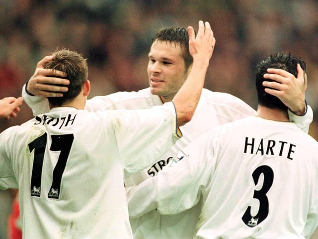 Mark Viduka celebrates scoring against the Addicks at Elland Road. Leeds won 3-1.