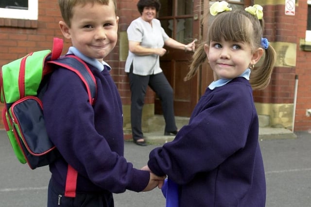 Four year olds Adam Shuttleworth and Jordanna Queen at Claremont Primary School in 2000