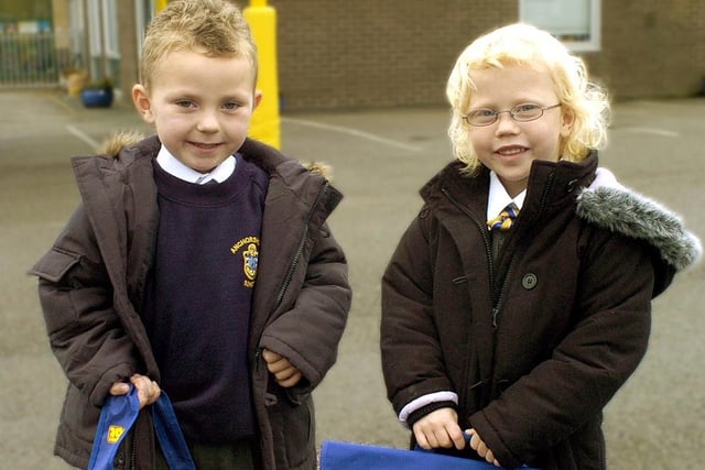 Myha Ingham and friend from the reception class at Anchorsholme Primary School