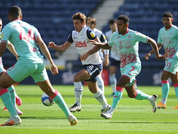 Ryan Ledson in action at Deepdale during the 1-0 defeat to Swansea City.