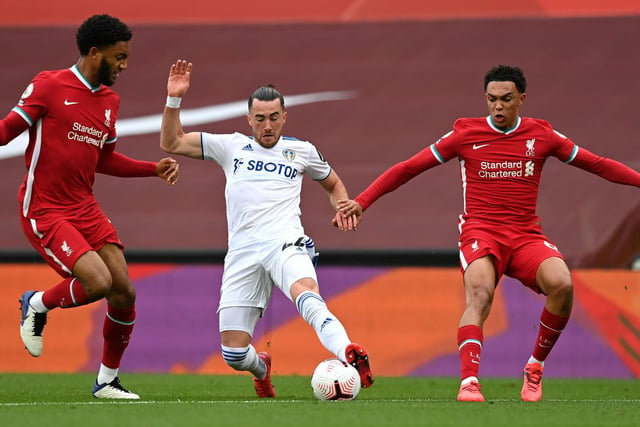 8 - Scored a beautiful goal to get Leeds back on level terms early on. Linked up well with the midfield and pressed Liverpool hard throughout. Photo by Shaun Botterill/Getty Images.