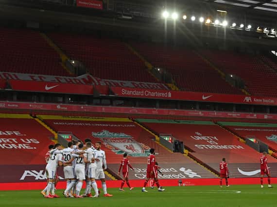 Leeds United celebrate at Anfield.