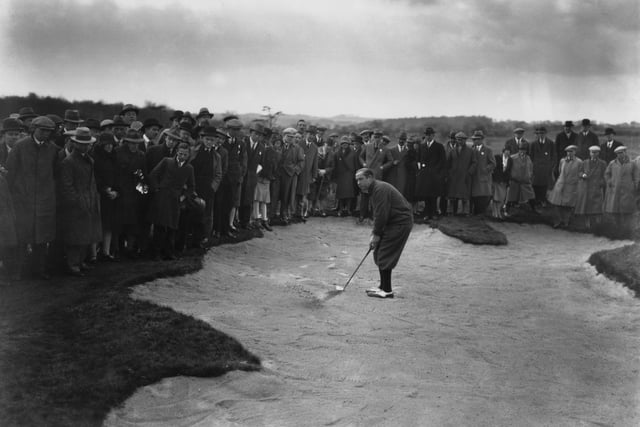 American captain Walter Hagen plays out of a bunker during the Ryder Cup.