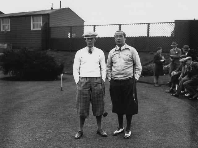 Captain of the American Ryder Cup team, Walter Hagen with his British counterpart, George Duncan.