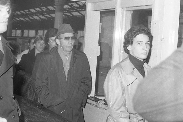 Bing Crosby leaves Preston railway station with his son Harry