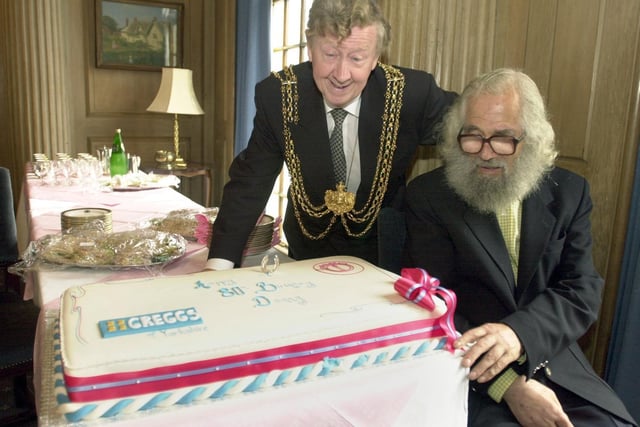 The Lord Mayor of Leeds, Coun Bernard Atha, presented charity worker Danny Freeman with a cake for his 80th birthday at Leeds Civic Hall.