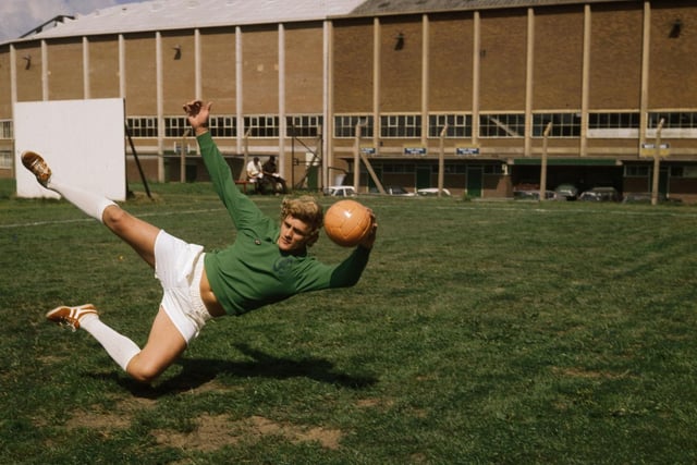 Gary Sprake in action during a training session in 1970.