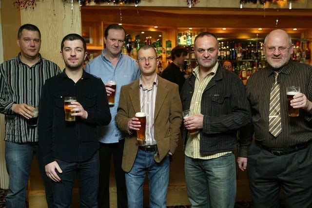 Big night out Christmas parties in 2009 at Berties, Elland. From Aflex Hose pictured are Dave Scarborough, Matthew Keast, David Morten, James Burton, Mark Bicheno and Wolfgang Strehlow.