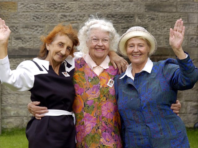 Muriel Wick (centre) is hosting Tamara Butirskaya, left, and Nina Vork, who are visiting for a 1940s film star Deanna Durbin fans convention in Scarborough.