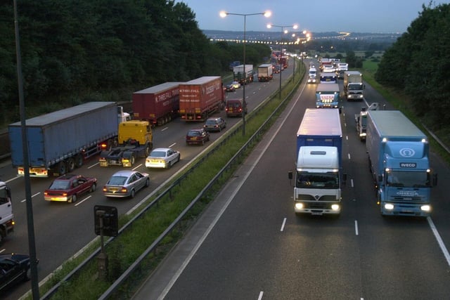 Lorry drivers lead a go slow protest on the southbound carriageway of the M6