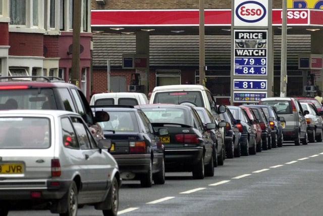 Queues for petrol at the Esso station, Central Drive, Blackpool