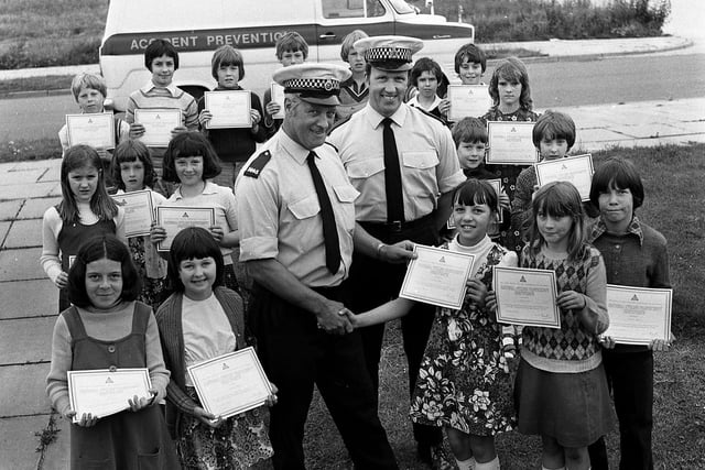Cycling proficiency certificates at St Aidan's Social Club Winstanley in 1976