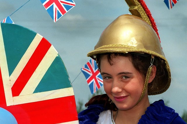 This Emma Cox who was Britannia in the Bramley Carnival in July 1997.