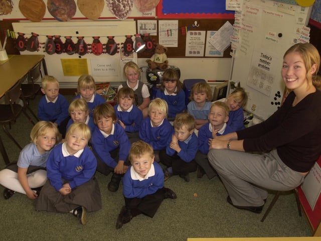 Hertford Vale Primary School in 2003, Kathryn Tweedale pictured with the Reception Red Class.