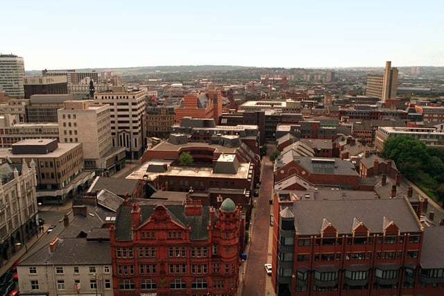 A view of the city  from the tower of Leeds Town Hall.