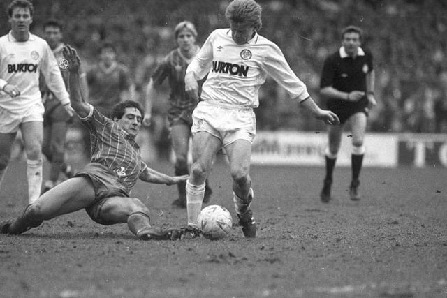 Gordon Strachan on his debut against Portsmouth in March 1989. Leeds won 1-0.