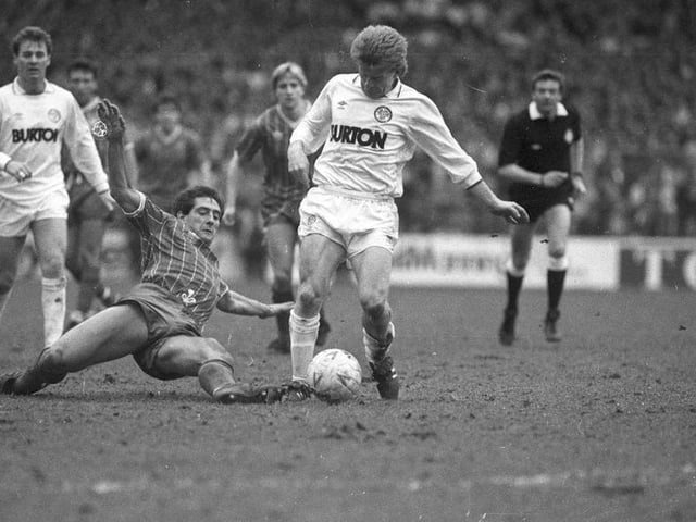 Gordon Strachan on his debut against Portsmouth in March 1989. Leeds won 1-0.