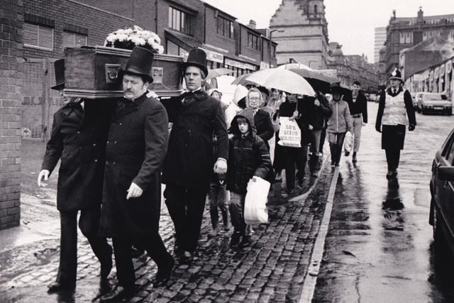 October 1986 and traders delivered a petition signed by 250,000 people to council chiefs opposing the plans - and they carried it in a coffin.