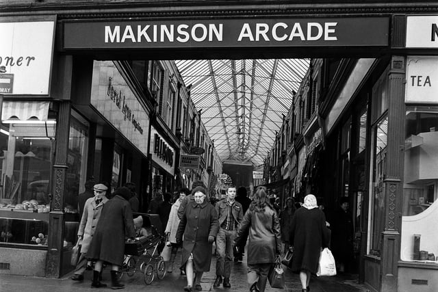 Makinson Arcade Wigan town centre in its hey day in 1972