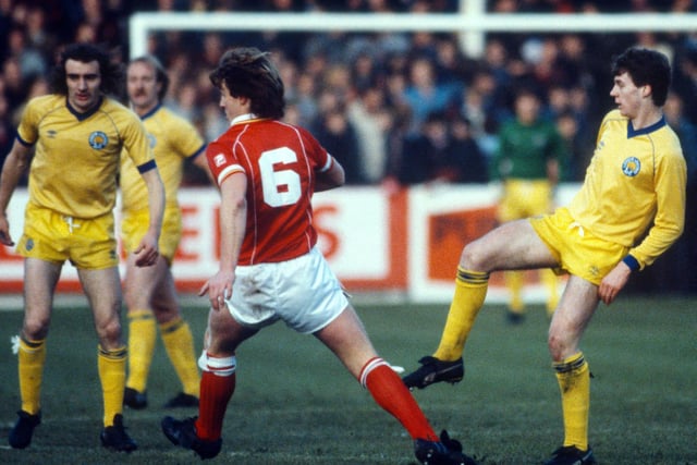 A fresh faced John Sheridan in action against Rotherham United at Millmoor in December 1982. The Whites won 1-0 thanks to a goal from Mark Gavin.