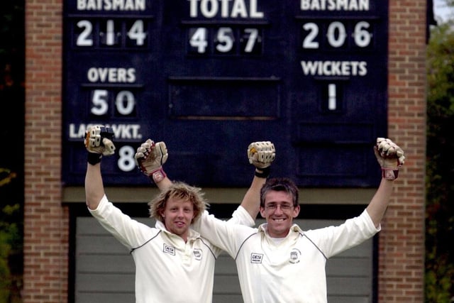 Kirkstall Educational cricketers Andy Siddall (left) and Neil Walmsley broke five Aire Wharfe League records in one innings. Andy scored 214 and Neil scored 206.