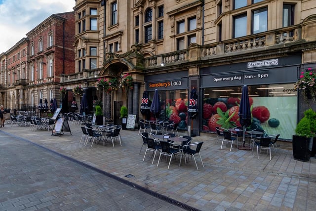 A deserted cafe in Leeds city centre on Saturday lunchtime