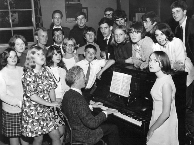 Led by their pianist Jim Kennedy, the Bright Ideas rehearse at Garforth Youth Club in July 1968.