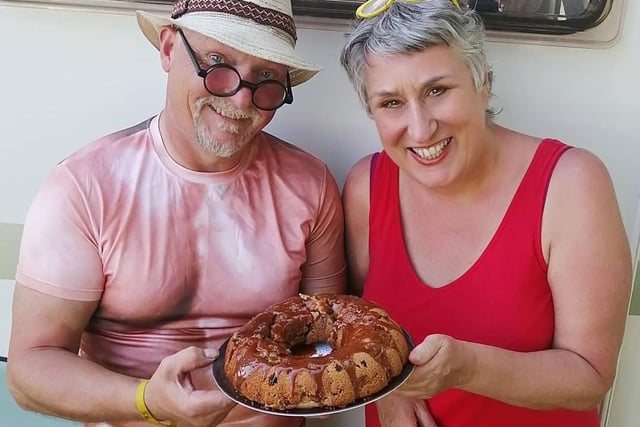 Karen shot to fame in 2018, when she starred on the Great British Bake Off. She has since gone on to host Wakefield's Rhubarb Festival and has a weekly column in the Express! She is pictured with fellow GBBO contestant Terry. Twitter: @karenwrightbake