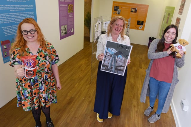 from left, Emily Calland, Elizabeth Parsons and Louise Robson at the exhibition at Wigan STEAM.