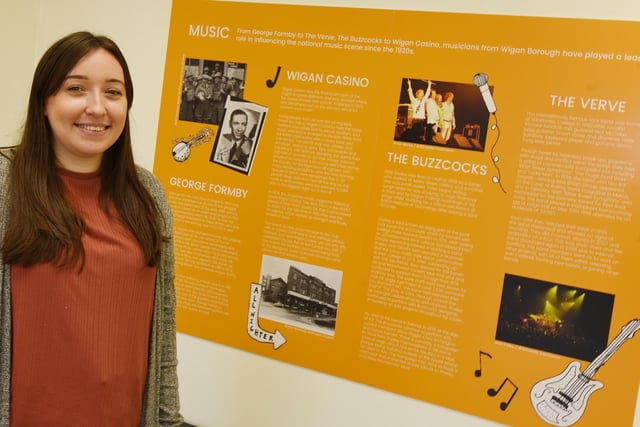 Louise Robson at the 'Our Town' exhibition, celebrating Wigan's musical heritage.