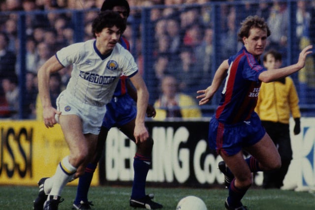 John Donnelly in action against Crystal Palace at Elland Road in November 1983. The game finished 1-1 wth George McCluskey scoring for the Whites.