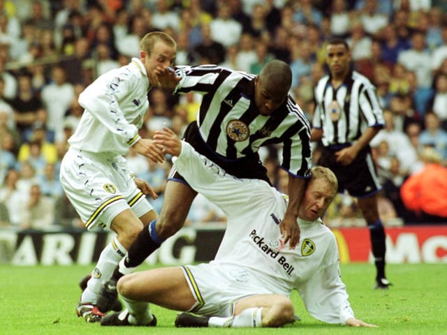 David Batty gets the better of Didier Domi during Leeds United's Premiership clash with Newcastle United at Elland Road in September 1999.