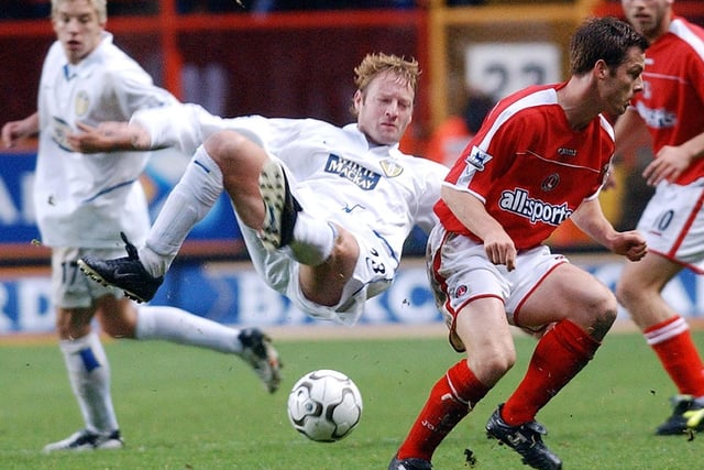 David Batty challenges Charlton Athletic's Scott Parker during the Barclaycard Premiership match at The Valley in November 2003.