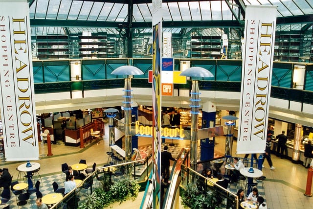 View overlooking the food court at the Headrow Shopping Centre from the top level in October 1999.