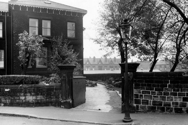 October 1954. Front entrance to number 40 Strawberry Lane, on the corner with Hall Lane. Laurel Terrace, Brentwood Terrace and Brooklyn Terrace are visible in the background.