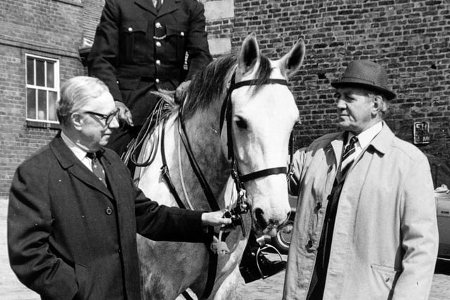 April 1972 and PC Stockhill sits astride Leeds City Police horse Alexander for the last time. Alexander was heading into retirement.