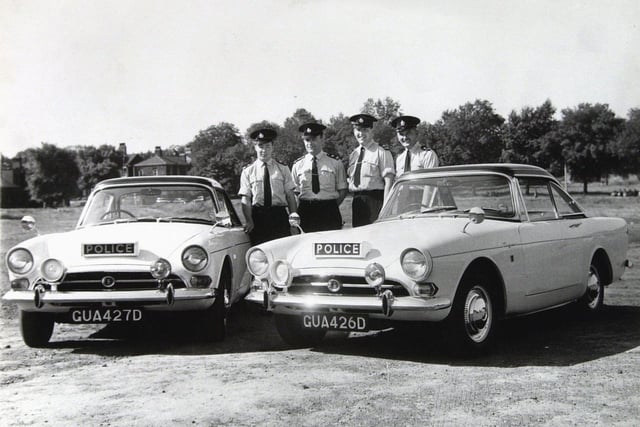 Two new Sunbeam Tiger G. T. cars being used by the traffic deptartment of Leeds City Police in July 1966.