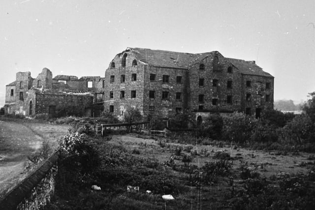 The ruins of Fleet Mills on Fleet Lane. The mill ground corn, flint and whiting, and occupied an extensive area on the River Aire, but after a serious fire in 1926 never reopened.