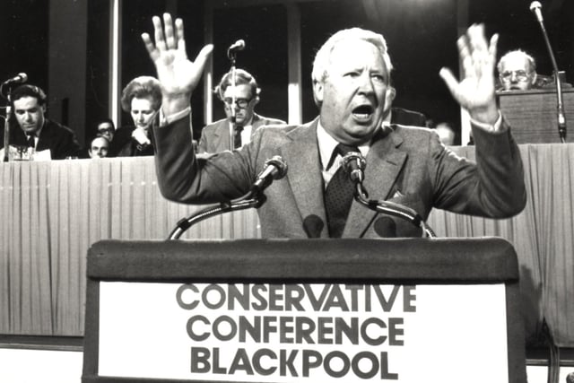 Former Conservative Prime Minister Edward Heath in Blackpool, in 1981