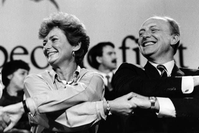 Labiur leader Neil Kinnock with his wife Glenys at the Labour Party Conference in Blackpool in 1986