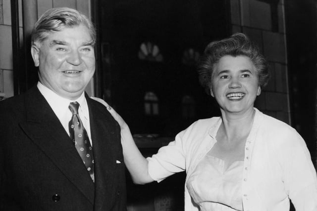 Labour politician Aneurin Bevan and wife, Jennie Lee, in Blackpool, in October 1956