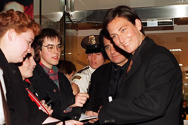 Singer-songwriter k.d. lang meets some of her fans outside Harvey Nichols after she officially opened the store.