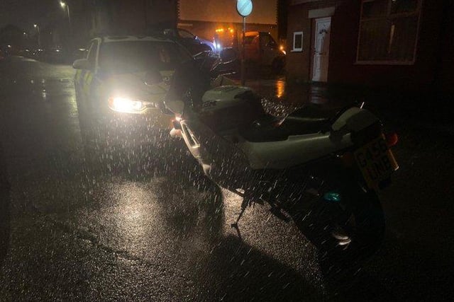Whilst officers were in the process of seizing a vehicle in Preston, their attention was drawn to this motorcycle. Speaking to the rider revealed that he had no licence or insurance, resulting in a second seizure for the officers and a wet walk home for the rider