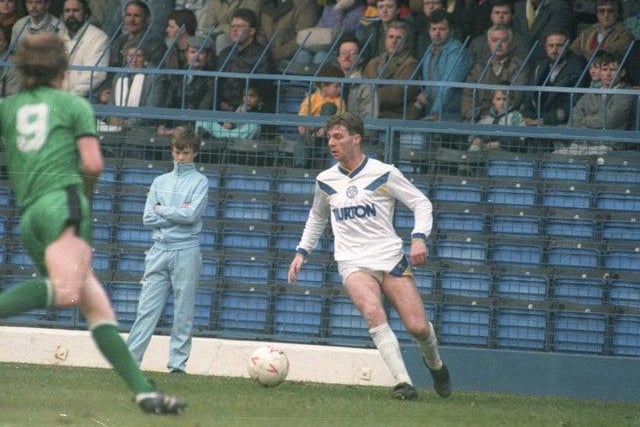 John Sheridan in action against Plymouth Argyle at Elland Road in March 1987. He scored from the penalty spot with Ian Baird bagging a hat-trick.