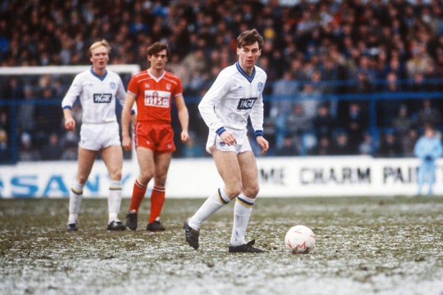 John Sheridan in action against Grimsby Town at Elland Road in February 1985. The game finished goalless.
