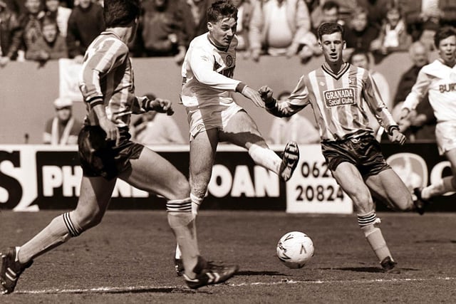 John Sheridan in the thick of the action during the FA Cup semi-final against Coventry City at Hillsborough in April 1987.